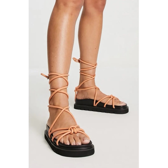 Topshop Apricot Poppie Tie-Up Chunky Sandal, 6US - Picture 1 of 11